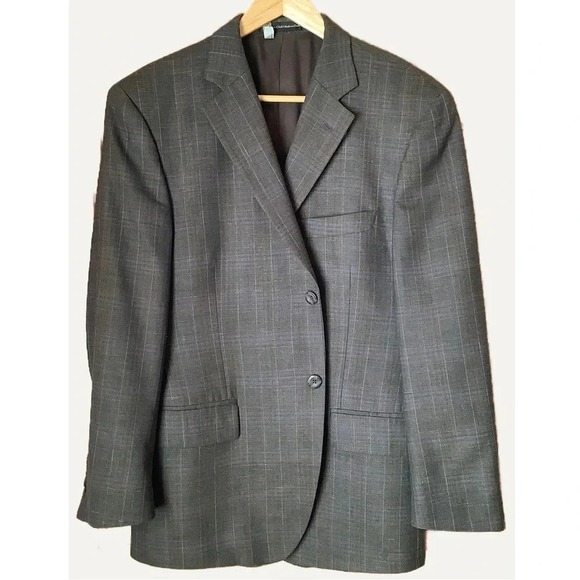 VINTAGE Hyde Park Gray Wool & Silk Plaid Blazer Size 40S - Picture 1 of 16